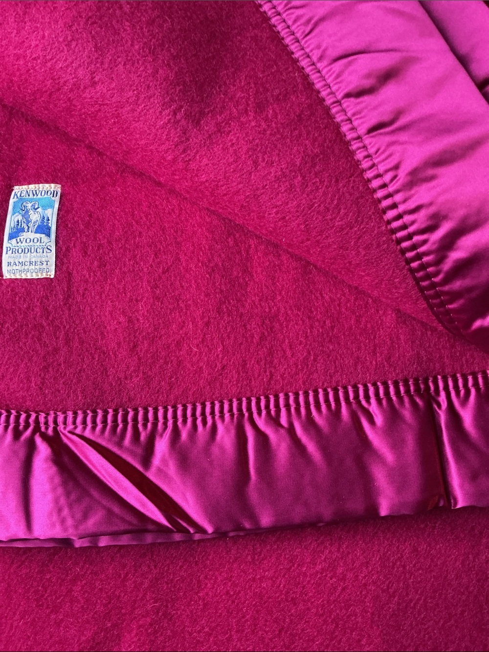 Vintage Red Wool Blanket w/ Satin Trim Perfect Condition